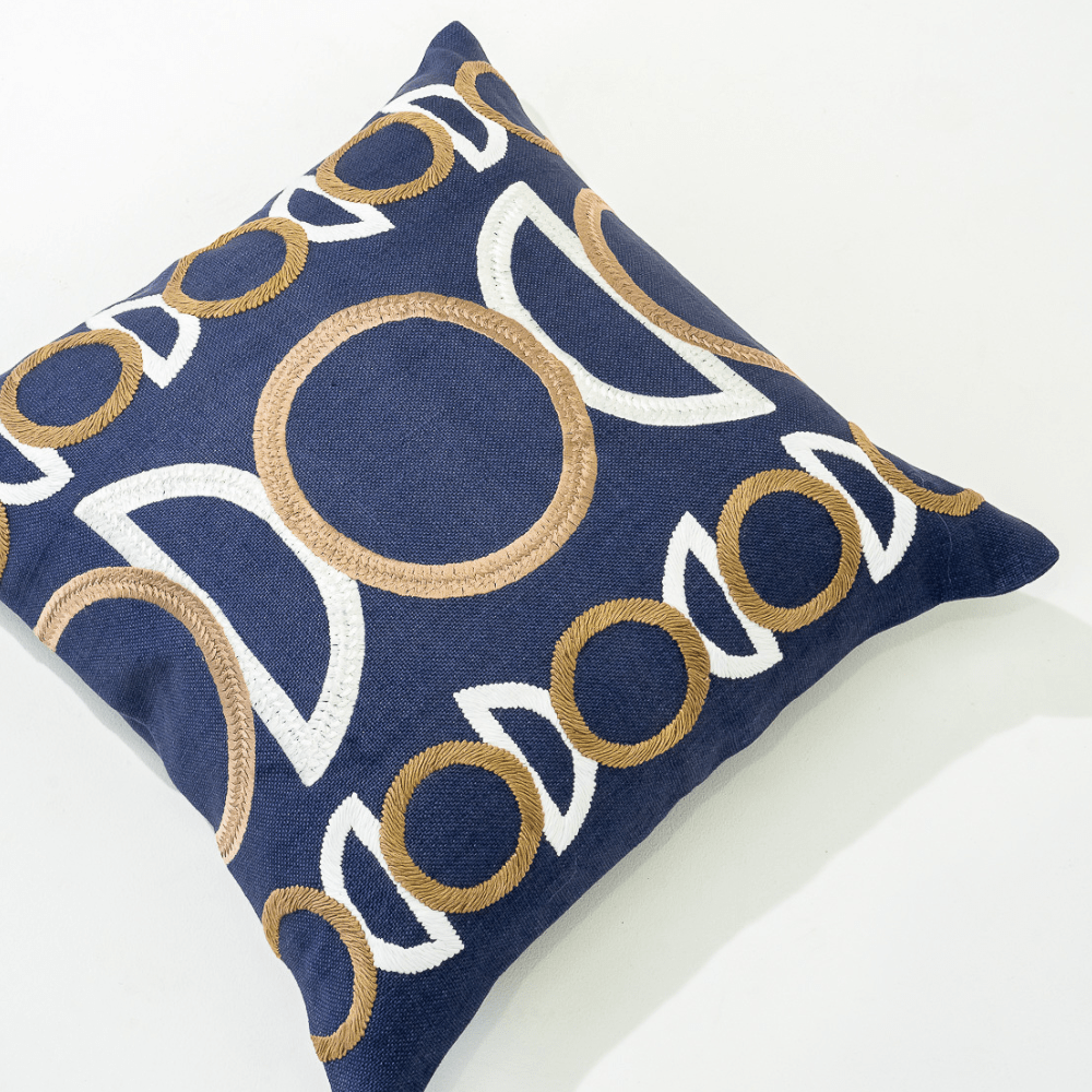 Bandhini Design House Lounge Cushion Inter Gem Embroidery Navy Lounge Cushion 55 x 55cm