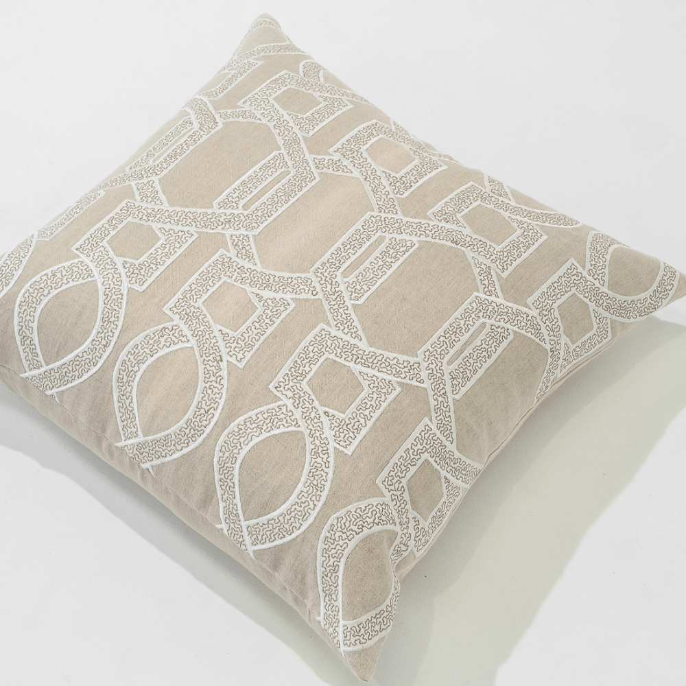 Bandhini Design House Lounge Cushion Inter Hexagon Scroll White Lounge Cushion 55 x 55cm