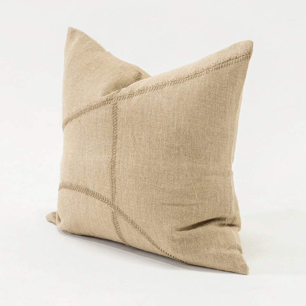 Bandhini Design House Lounge Cushion Linen Lace Curves Stitch Natural Lounge Cushion 55 x 55cm