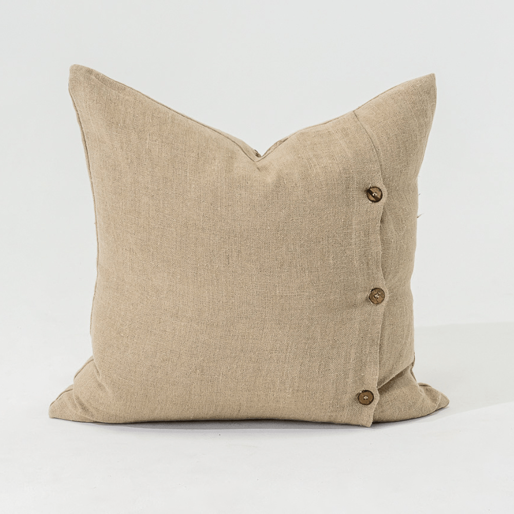 Bandhini Design House Lounge Cushion Linen Lace Curves Stitch Natural Lounge Cushion 55 x 55cm