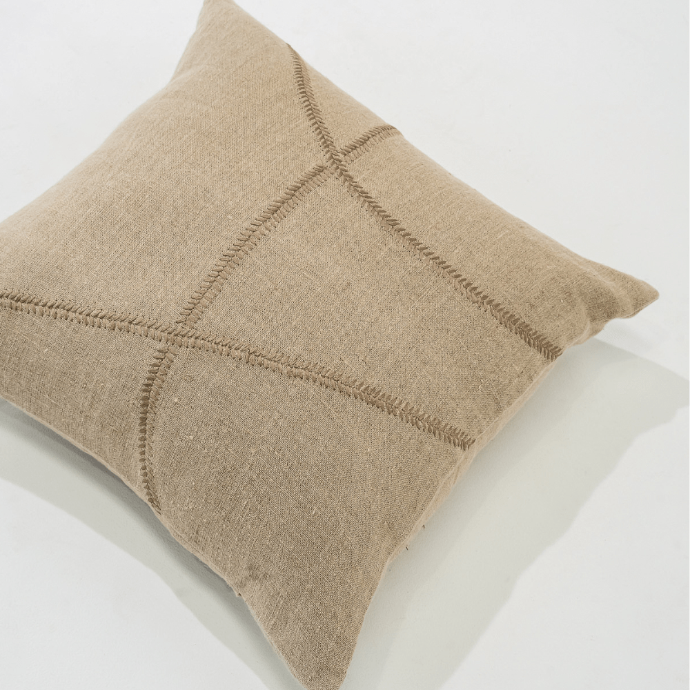 Bandhini Design House Lounge Cushion Linen Lace Curves Stitch Natural Lounge Cushion 55 x 55cm