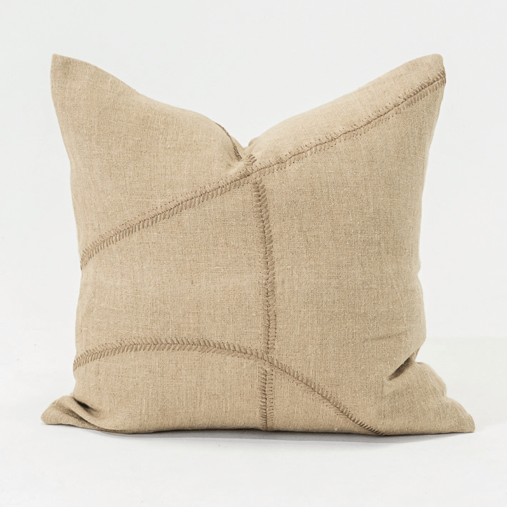Bandhini Design House Lounge Cushion Linen Lace Curves Stitch Natural Lounge Cushion 55 x 55cm