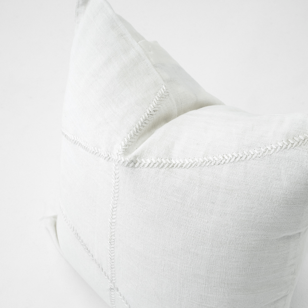 Bandhini Design House Lounge Cushion Linen Lace Curves Stitch White Lounge Cushion 55 x 55cm