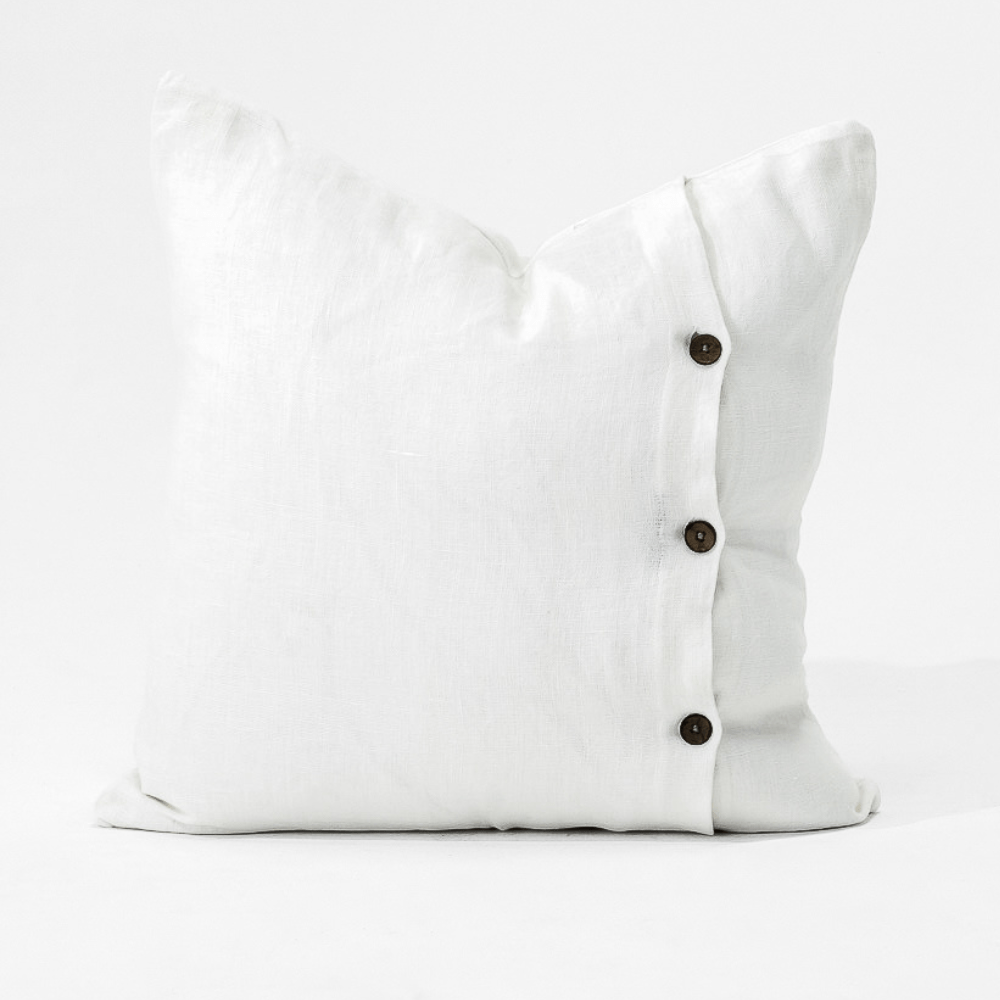 Bandhini Design House Lounge Cushion Linen Lace Curves Stitch White Lounge Cushion 55 x 55cm