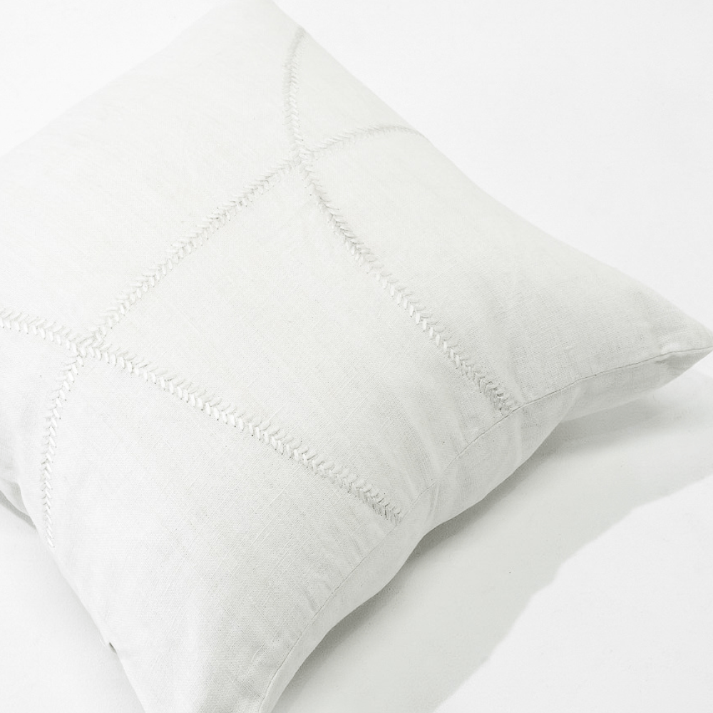 Bandhini Design House Lounge Cushion Linen Lace Curves Stitch White Lounge Cushion 55 x 55cm