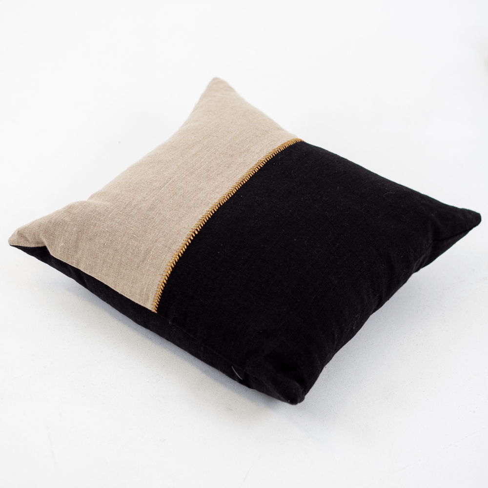 Bandhini - Design House Lounge Cushion Linen Lace Stitch Natural Black Lounge Cushion 55 x 55cm