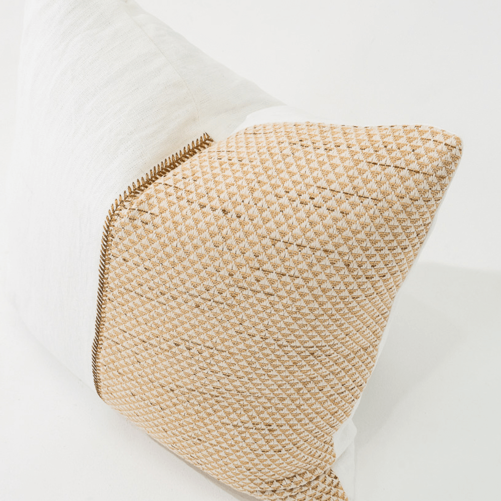 Bandhini Design House Lounge Cushion Linen Lace Stitch Pyramid Natural Lounge Cushion 55 x 55cm