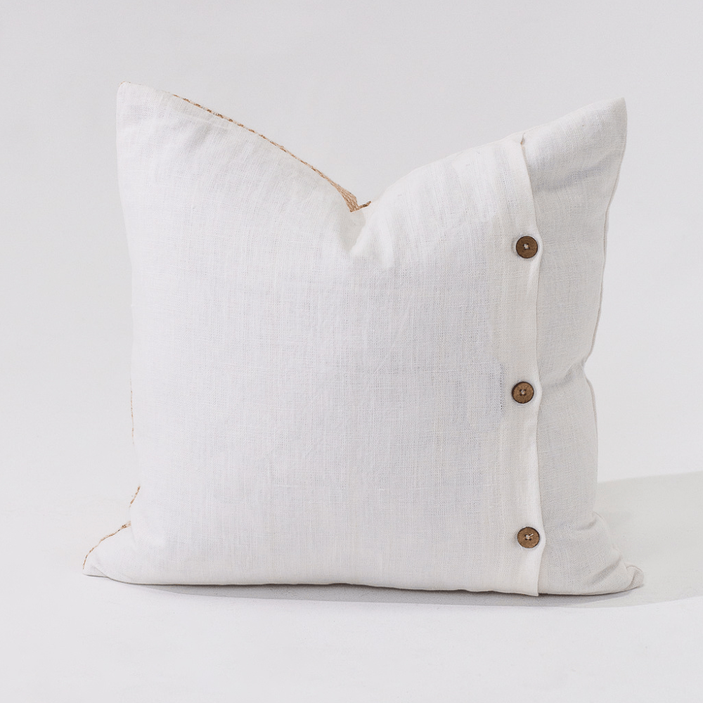 Bandhini Design House Lounge Cushion Linen Lace Stitch Pyramid Natural Lounge Cushion 55 x 55cm