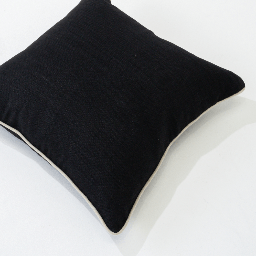 Bandhini Design House Lounge Cushion Linen Piped Black & Natural Lounge Cushion 55 x 55cm