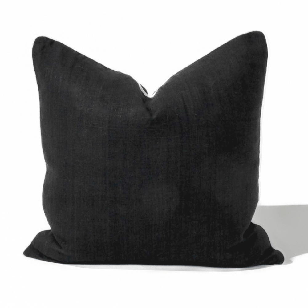 Bandhini Design House Lounge Cushion Linen Piped Black & White Lounge Cushion 55 x 55cm