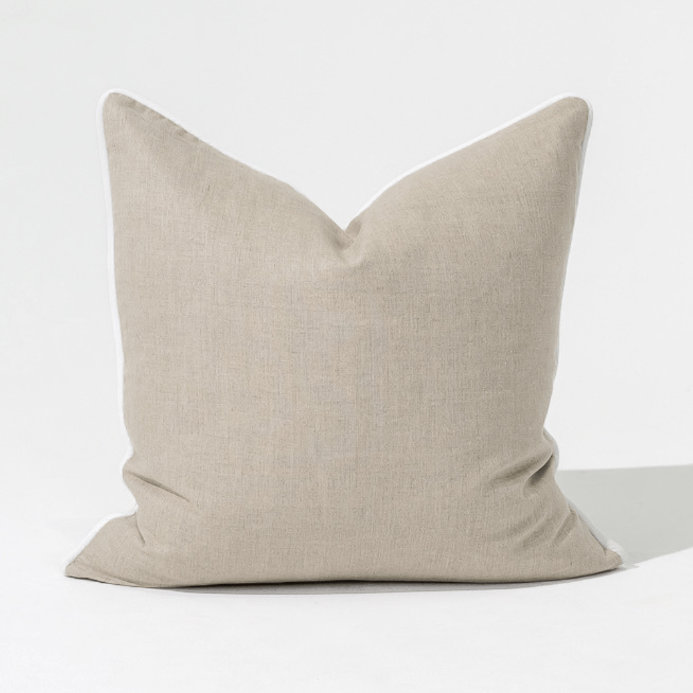 Bandhini Design House Lounge Cushion Linen Piped Natural & White Lounge Cushion 55 x 55cm