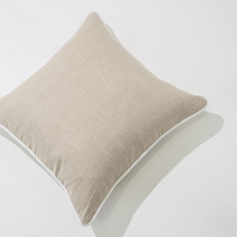 Bandhini Design House Lounge Cushion Linen Piped Natural & White Lounge Cushion 55 x 55cm