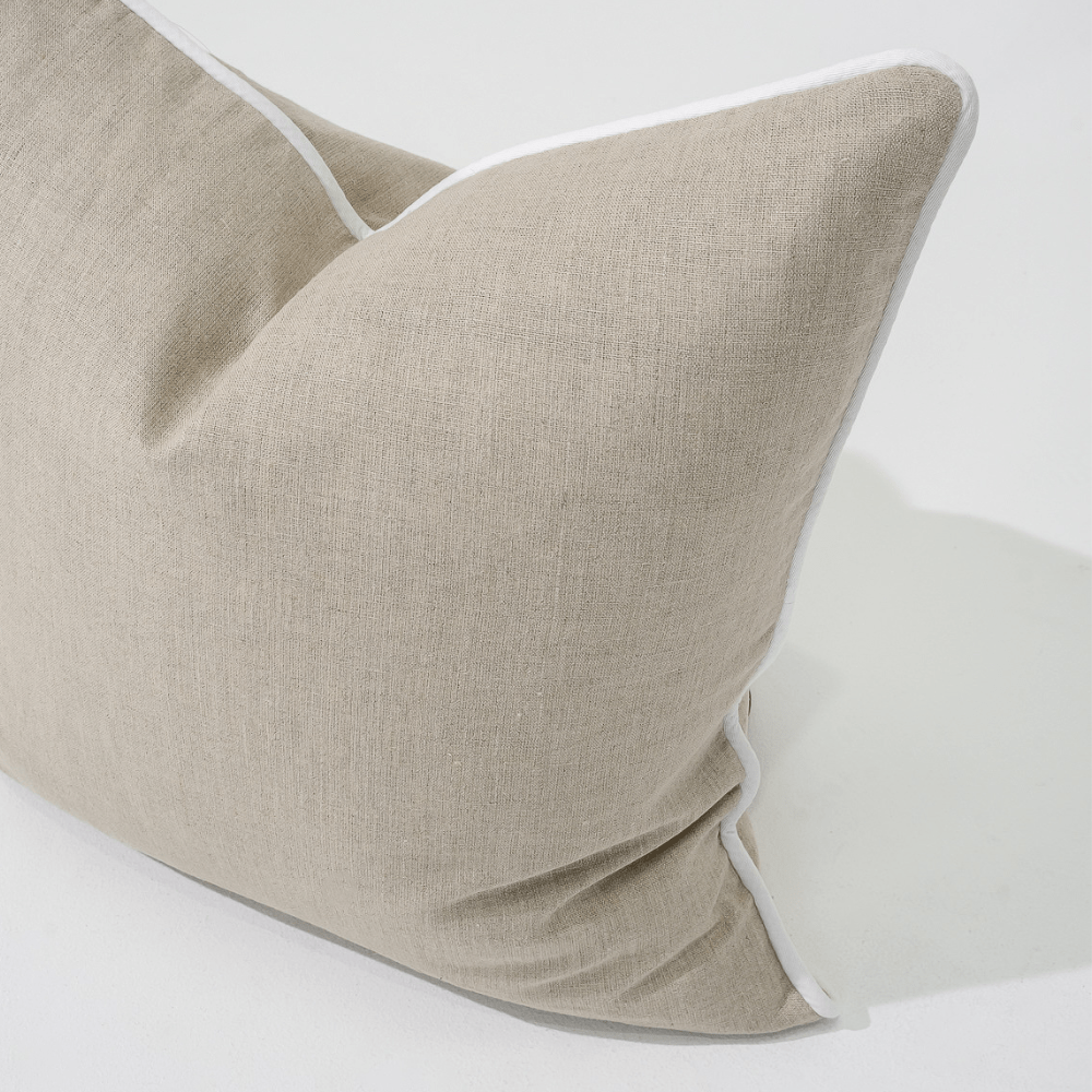 Bandhini Design House Lounge Cushion Linen Piped Natural & White Lounge Cushion 55 x 55cm