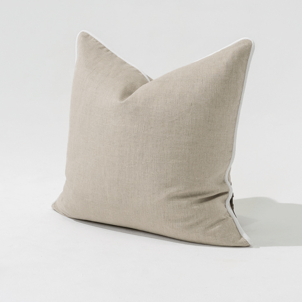 Bandhini Design House Lounge Cushion Linen Piped Natural & White Lounge Cushion 55 x 55cm