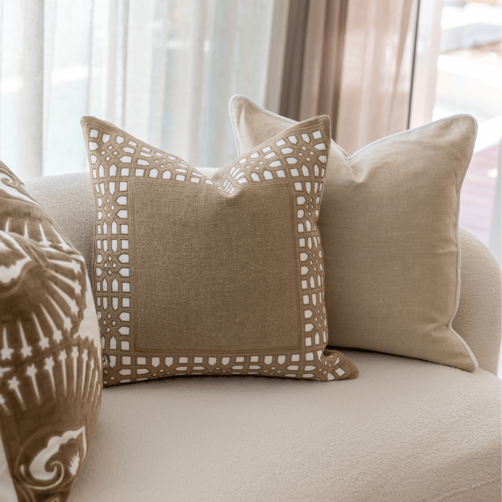 Bandhini Design House Lounge Cushion Linen Piped Natural & White Lounge Cushion 55 x 55cm