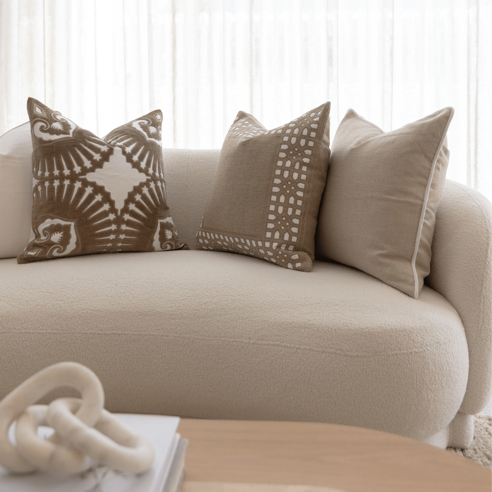 Bandhini Design House Lounge Cushion Linen Piped Natural & White Lounge Cushion 55 x 55cm