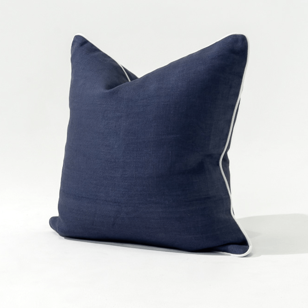 Bandhini Design House Lounge Cushion Linen Piped Navy & White Lounge Cushion 55 x 55cm