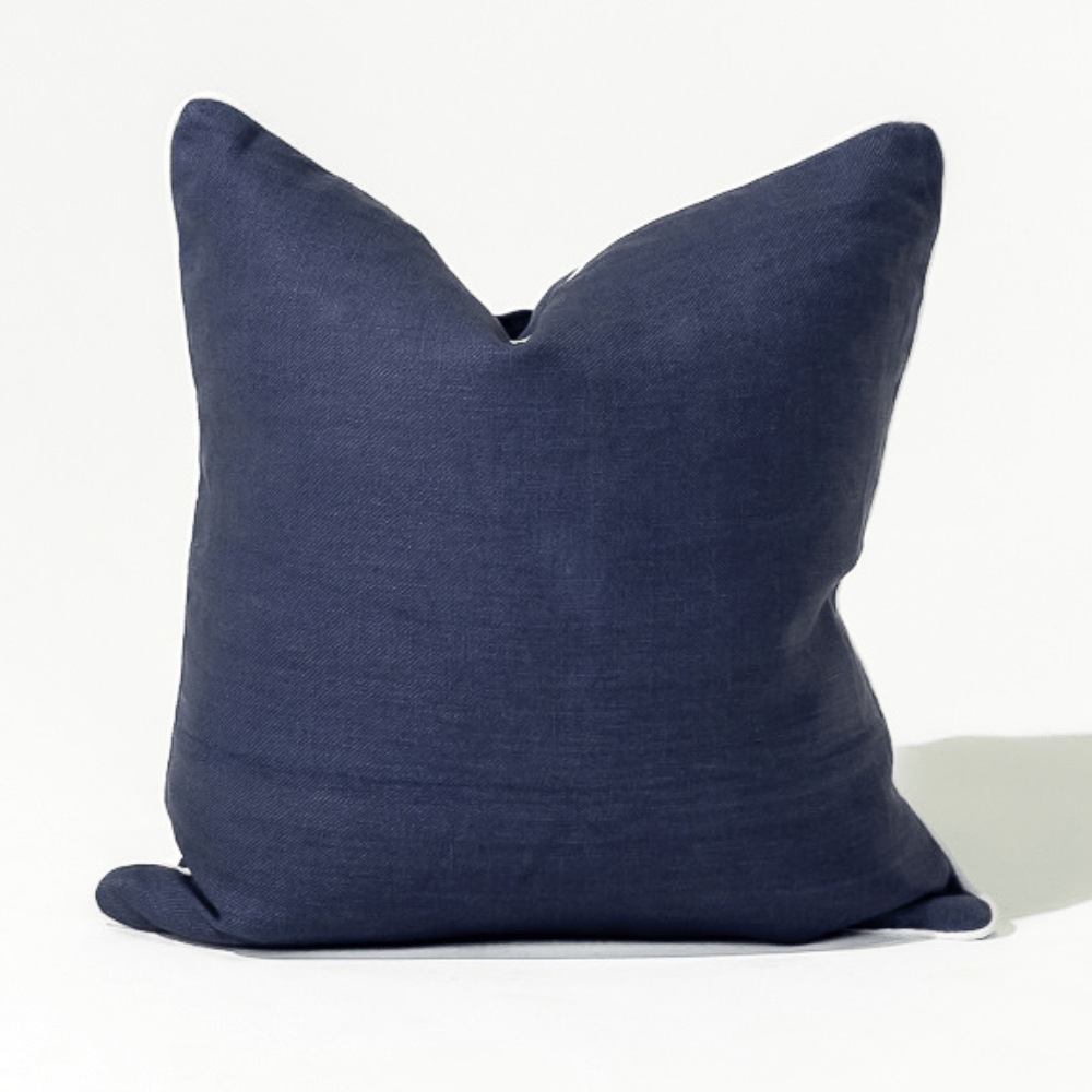 Bandhini Design House Lounge Cushion Linen Piped Navy & White Lounge Cushion 55 x 55cm