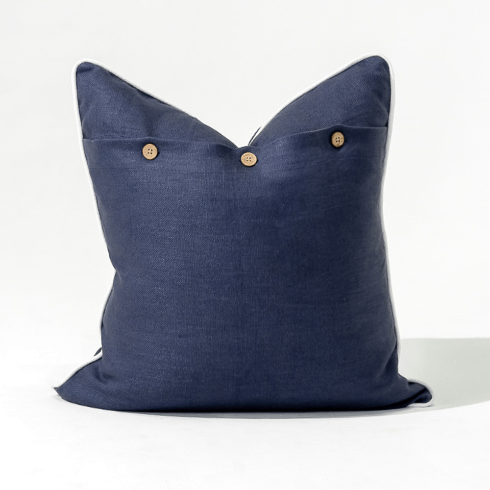 Bandhini Design House Lounge Cushion Linen Piped Navy & White Lounge Cushion 55 x 55cm