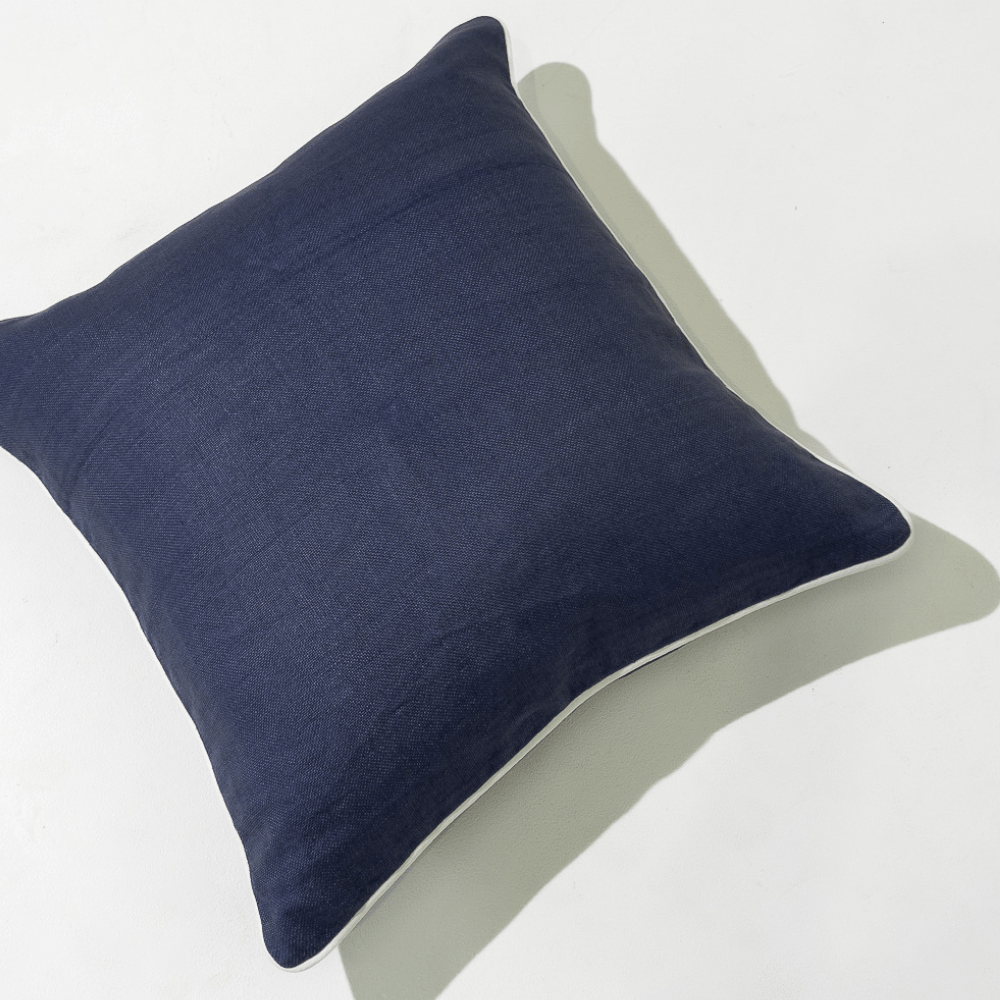 Bandhini Design House Lounge Cushion Linen Piped Navy & White Lounge Cushion 55 x 55cm