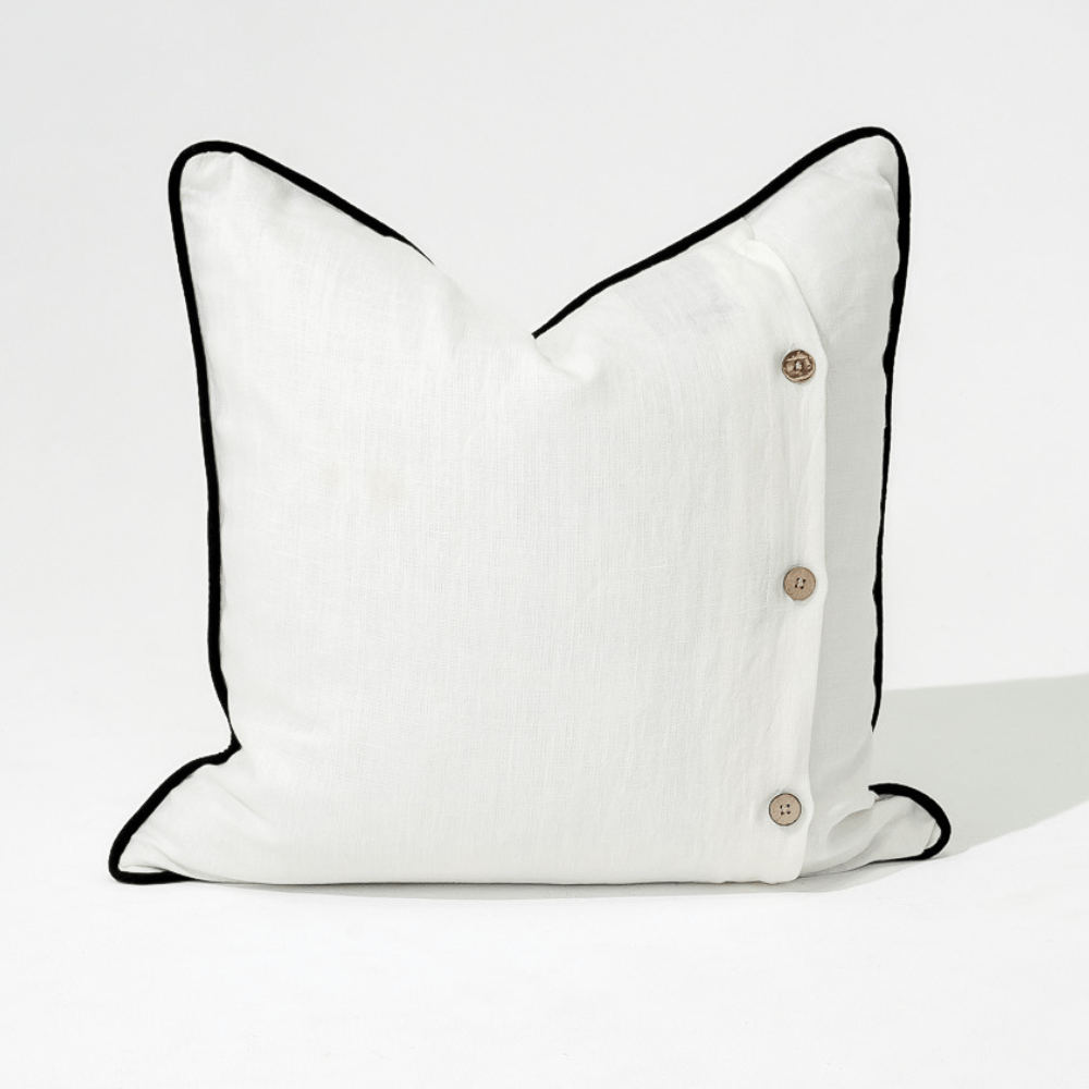 Bandhini Design House Lounge Cushion Linen Piped White & Black Lounge Cushion 55 x 55cm