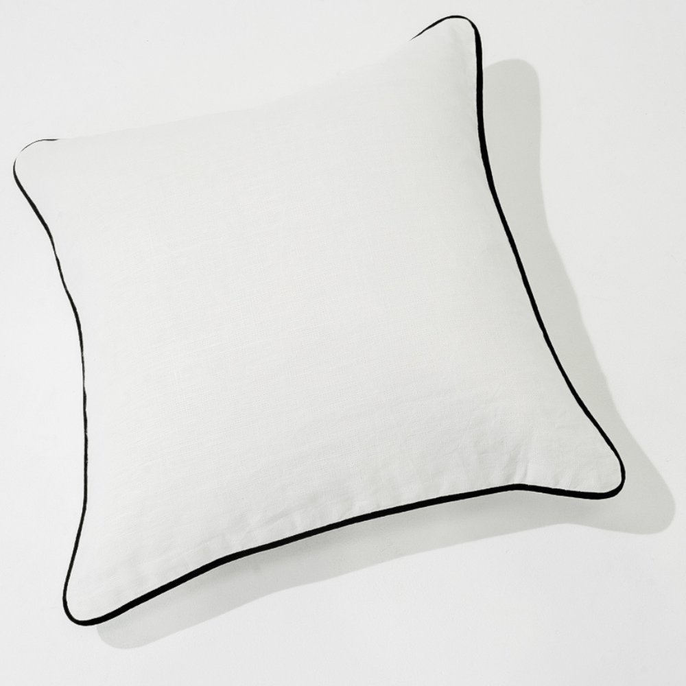 Bandhini Design House Lounge Cushion Linen Piped White & Black Lounge Cushion 55 x 55cm