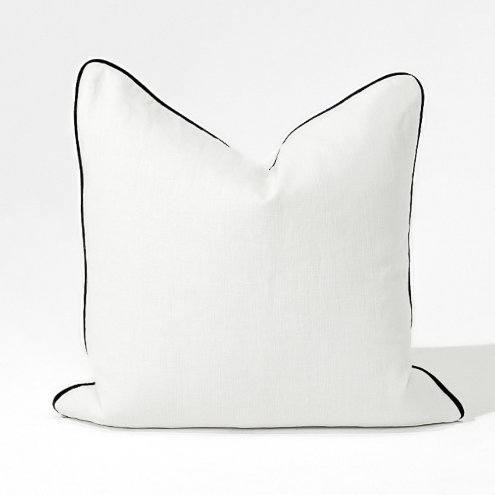 Bandhini Design House Lounge Cushion Linen Piped White & Black Lounge Cushion 55 x 55cm