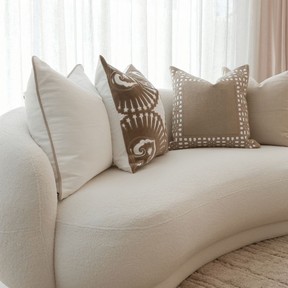 Bandhini Design House Lounge Cushion Linen Piped White & Natural Lounge Cushion 55 x 55cm