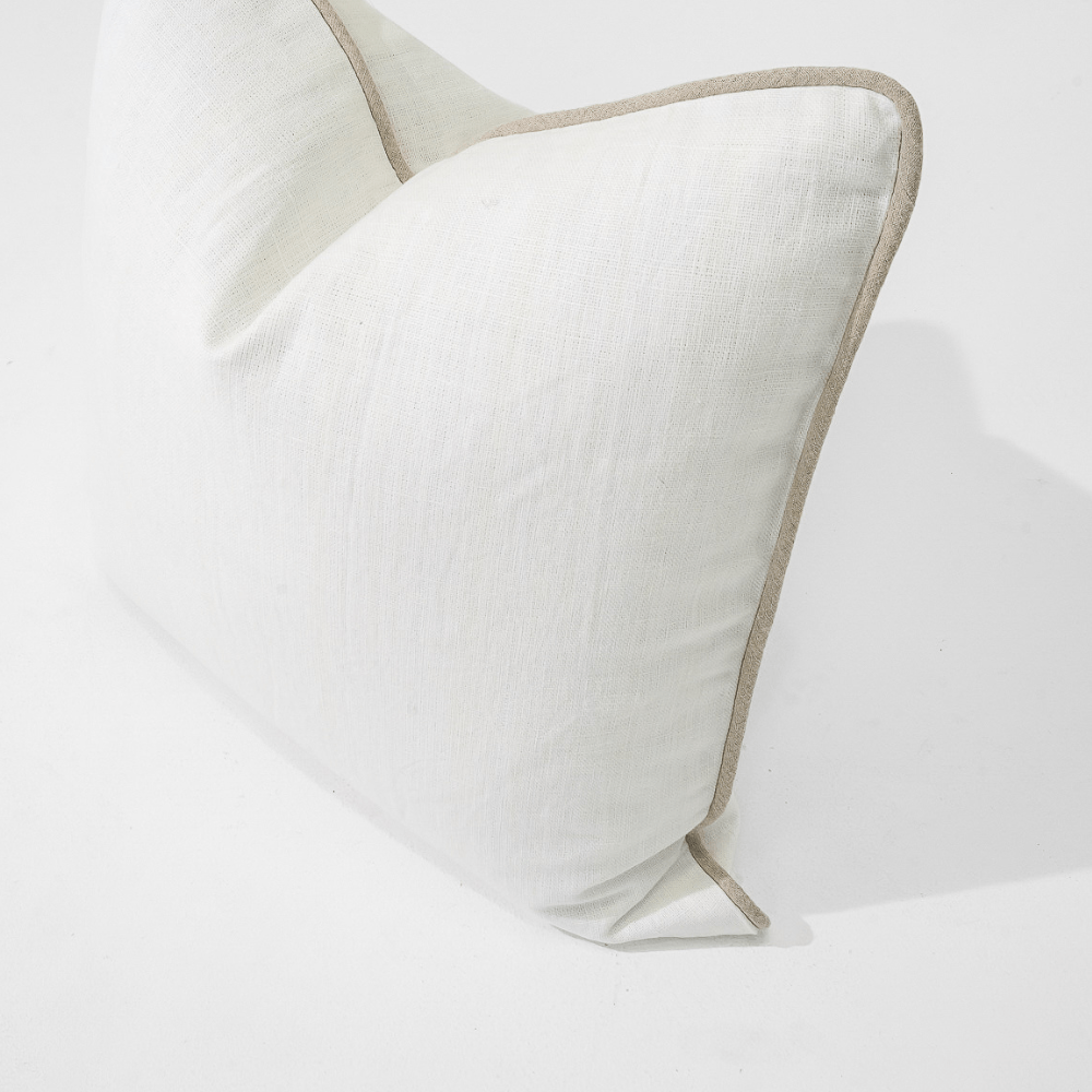 Bandhini Design House Lounge Cushion Linen Piped White & Natural Lounge Cushion 55 x 55cm