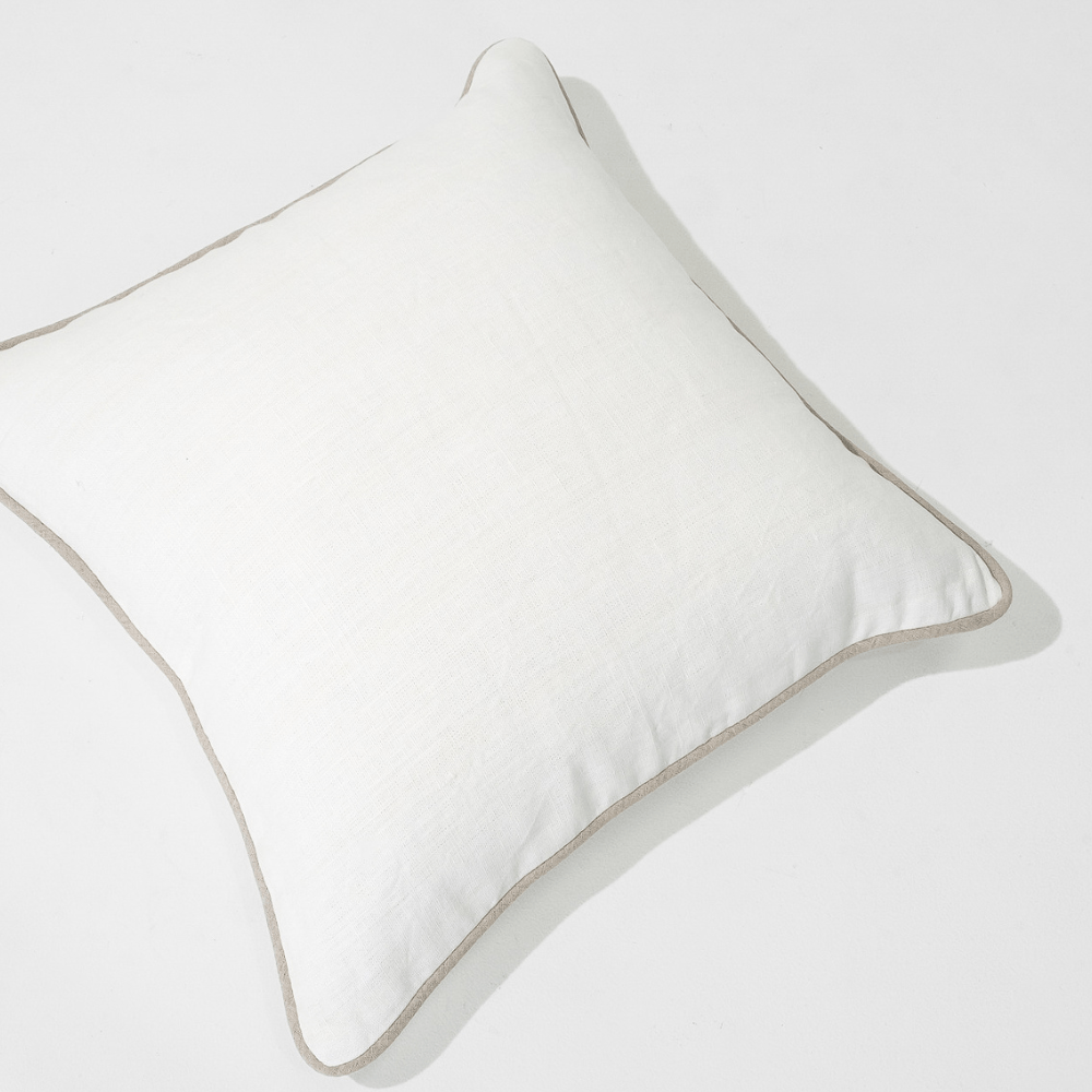 Bandhini Design House Lounge Cushion Linen Piped White & Natural Lounge Cushion 55 x 55cm