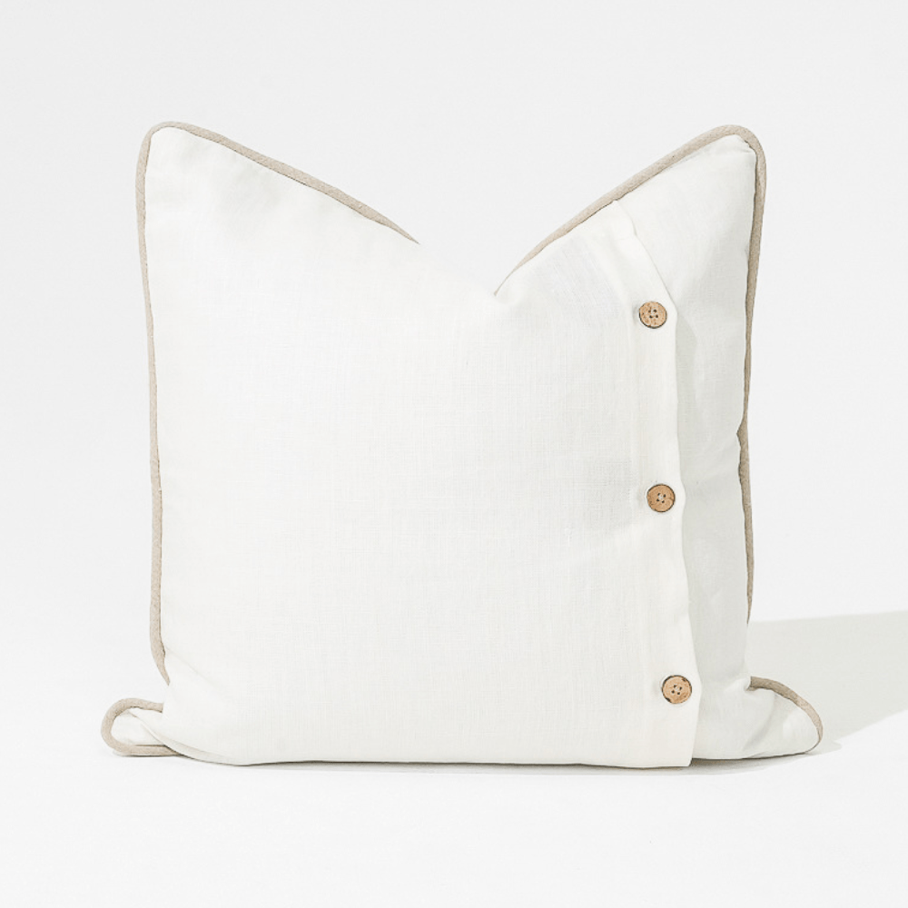 Bandhini Design House Lounge Cushion Linen Piped White & Natural Lounge Cushion 55 x 55cm