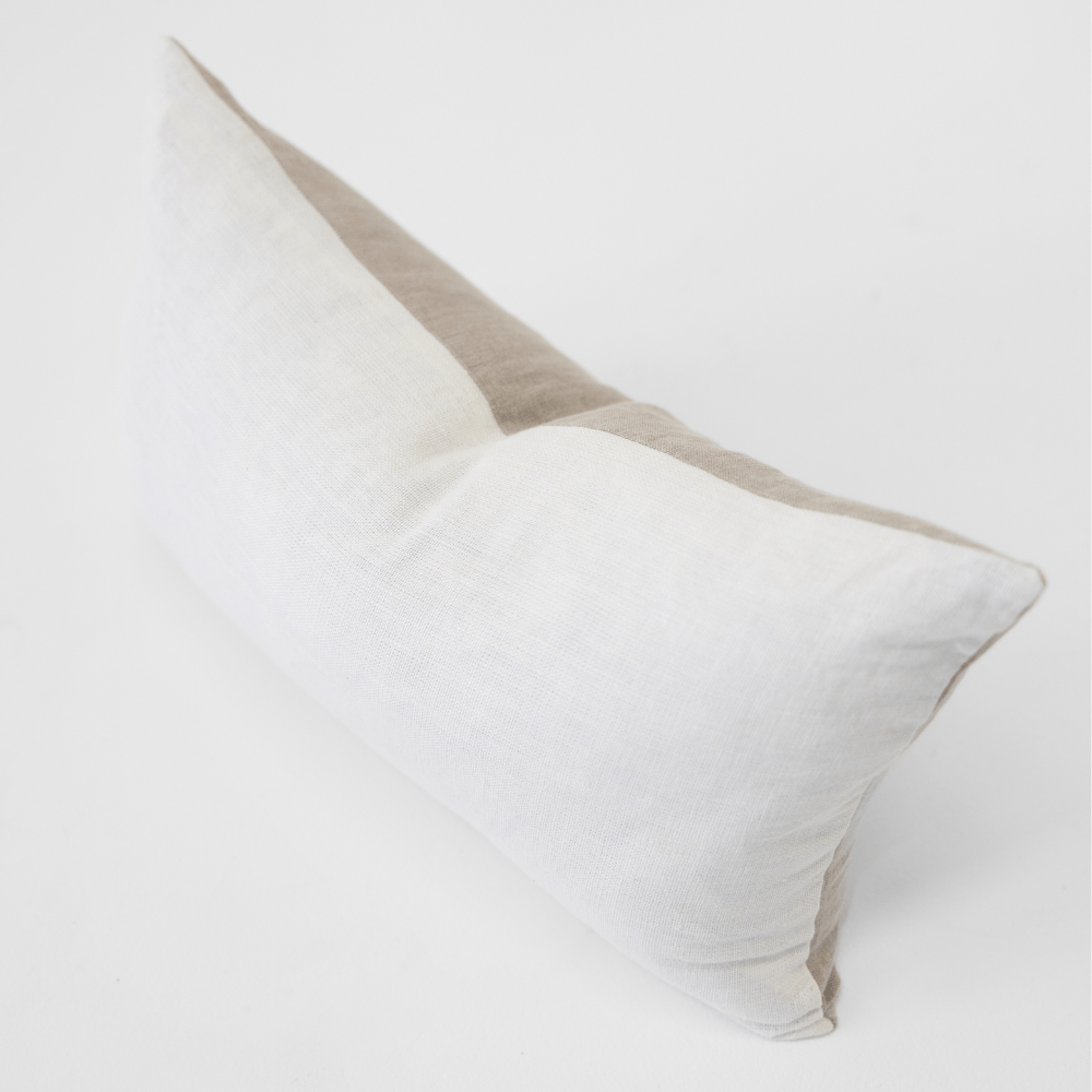 Bandhini Design House Lounge Cushion Linens Reversible White & Natural Lumbar Cushion 35 x 55cm