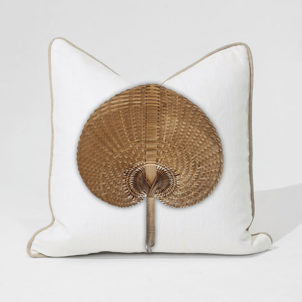 Bandhini Design House Lounge Cushion Natural Raffia Fan White & Natural Lounge Cushion 55 x 55cm