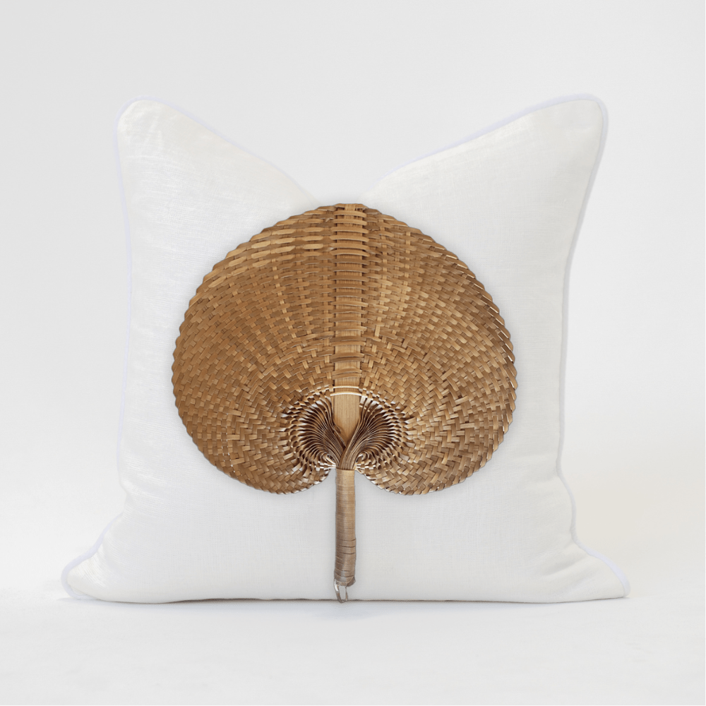 Bandhini Design House Lounge Cushion Natural Raffia Fan White & White Lounge Cushion 55 x 55cm