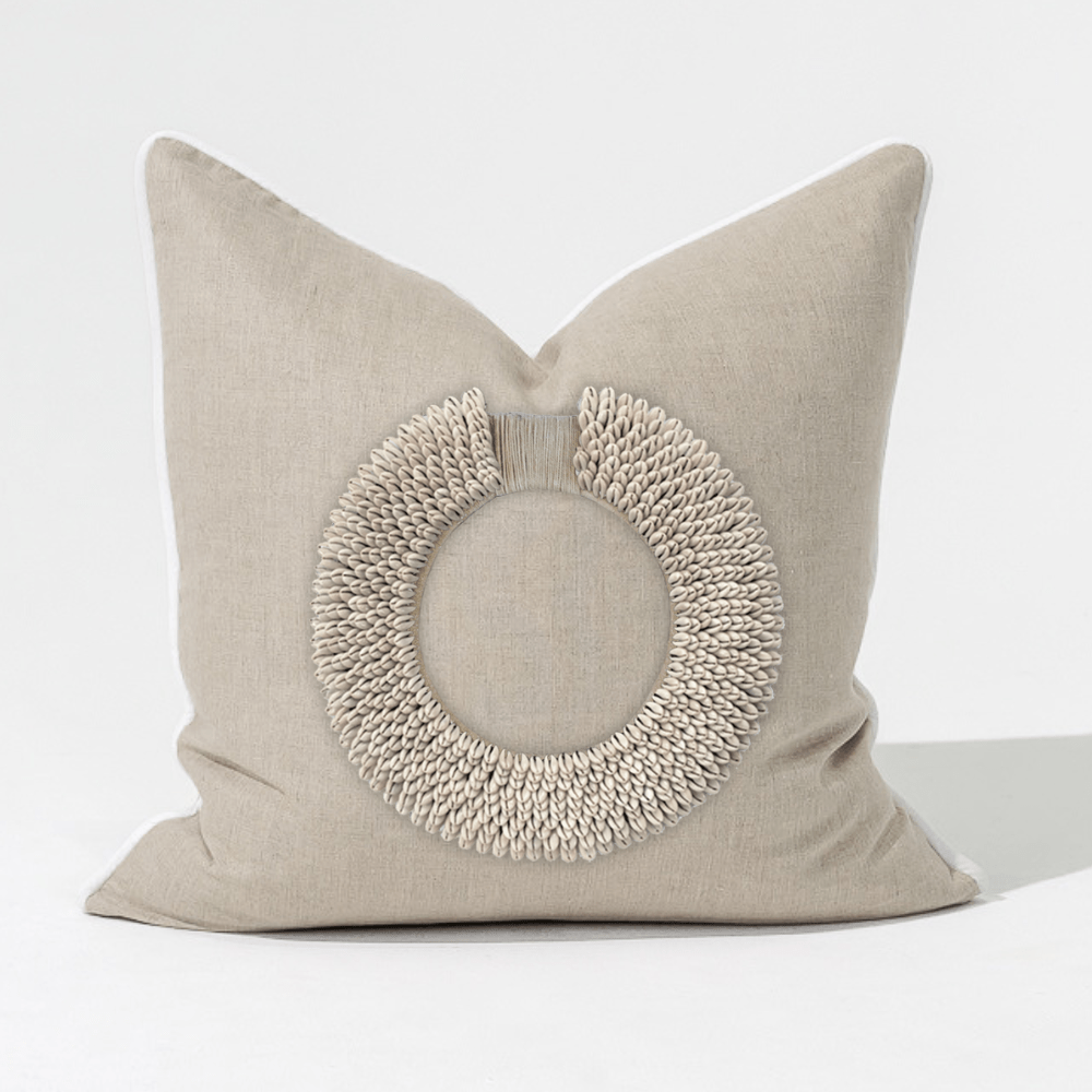 Bandhini Design House Lounge Cushion Natural Shell Ring Natural & White Lounge Cushion 55 x 55cm