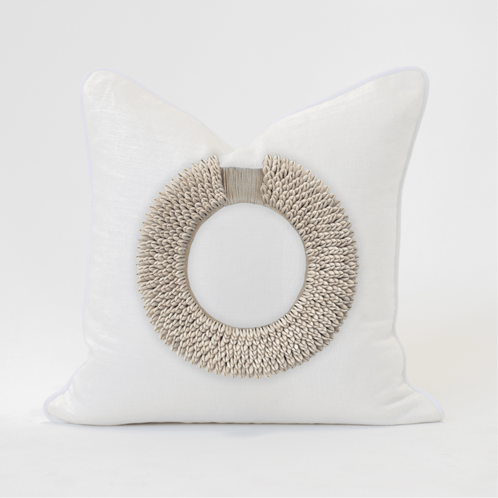 Bandhini Design House Lounge Cushion Natural Shell Ring White & White Lounge Cushion 55 x 55cm