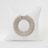 Natural Shell Ring White Handmade Embellished Linen Cushion Cover