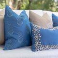 Outdoor Devon Paisley Embroidery Blue Handmade Outdoor Cushion Cover