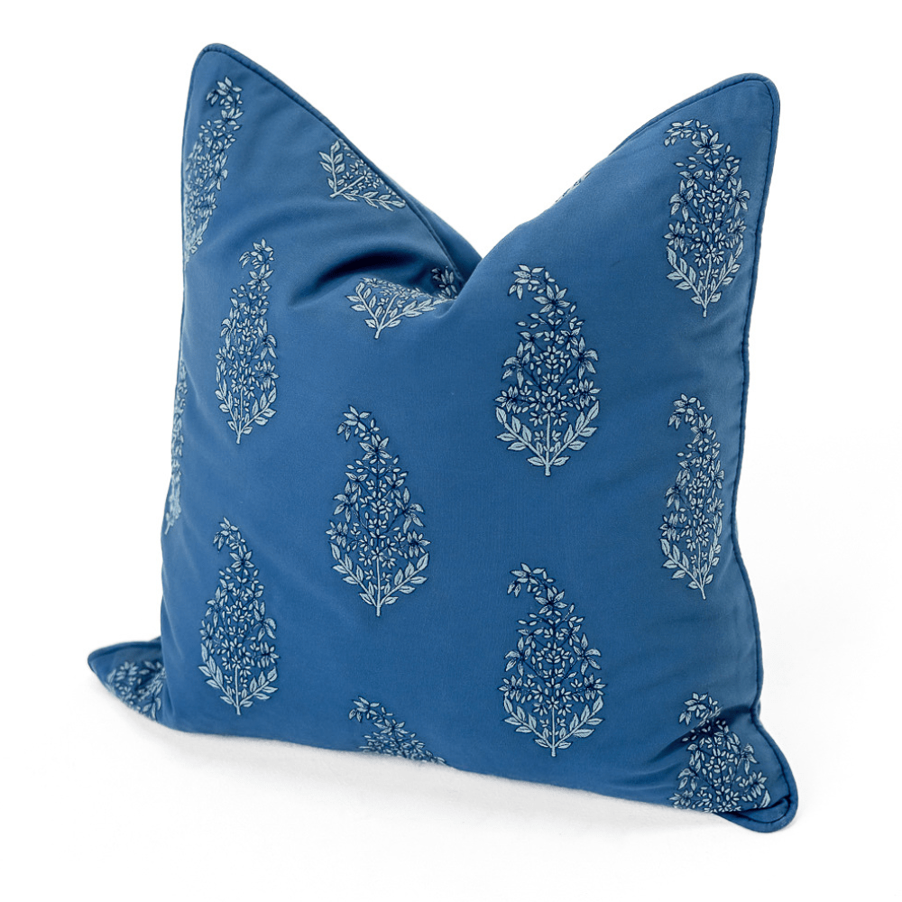 Bandhini Design House Lounge Cushion Outdoor Devon Paisley Embroidery Blue Lounge Cushion 55 x 55cm