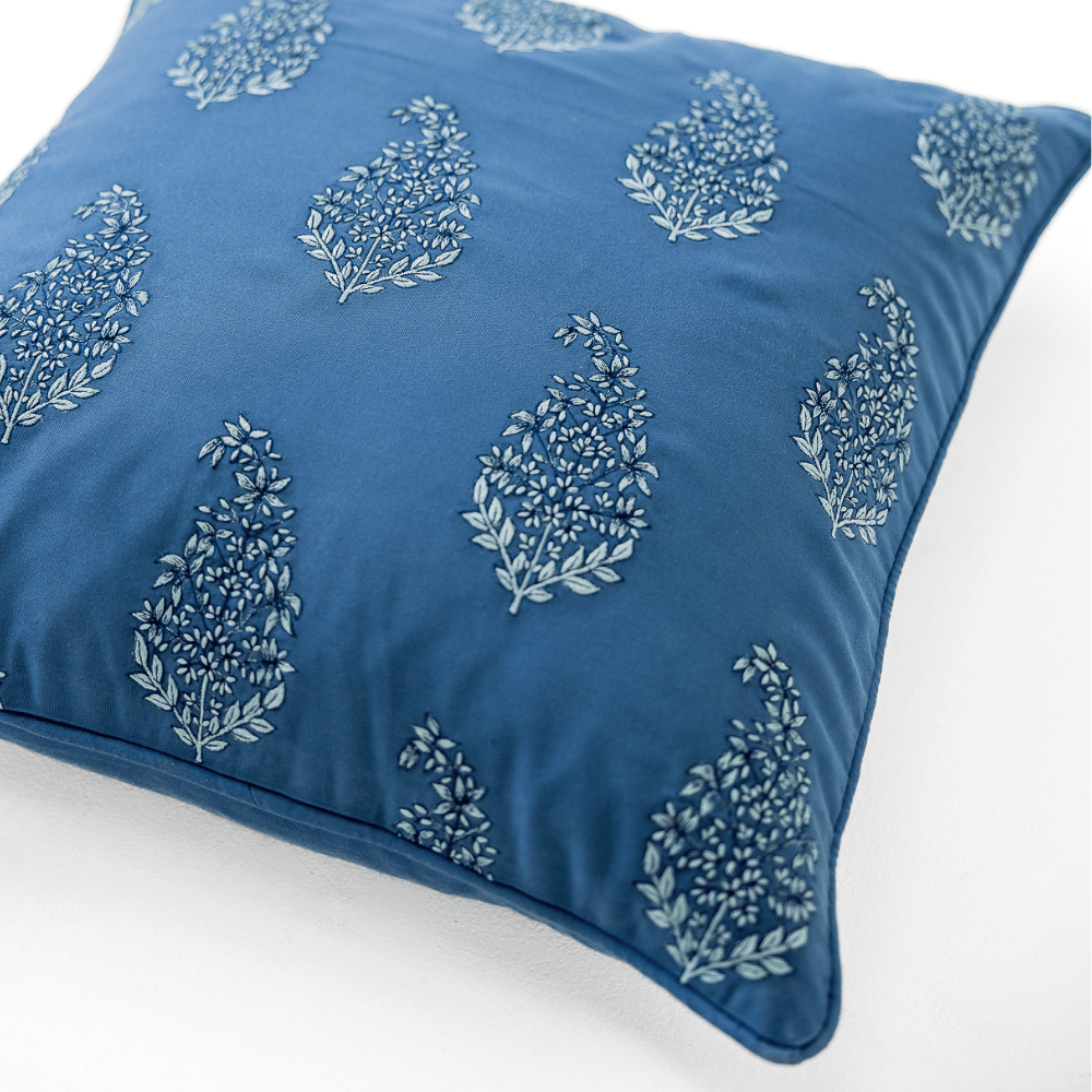 Bandhini Design House Lounge Cushion Outdoor Devon Paisley Embroidery Blue Lounge Cushion 55 x 55cm