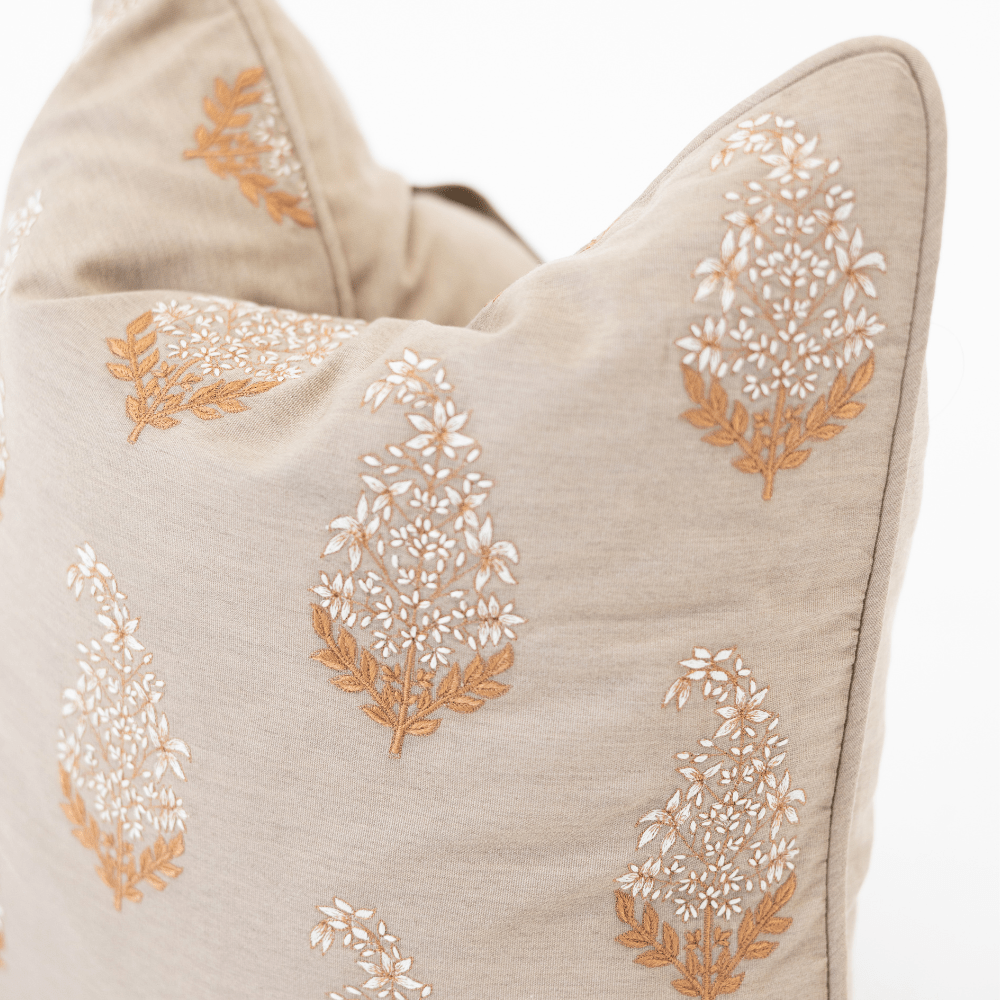 Bandhini Design House Lounge Cushion Outdoor Devon Paisley Embroidery Heather Beige Lounge Cushion 55 x 55cm