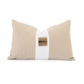 Outdoor Horn Button Natural & White Handmade Embellished Outdoor Lumbar Cushion — made to order, 14–30 days
