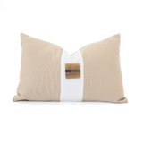 Outdoor Horn Button Natural & White Handmade Embellished Outdoor Lumbar Cushion