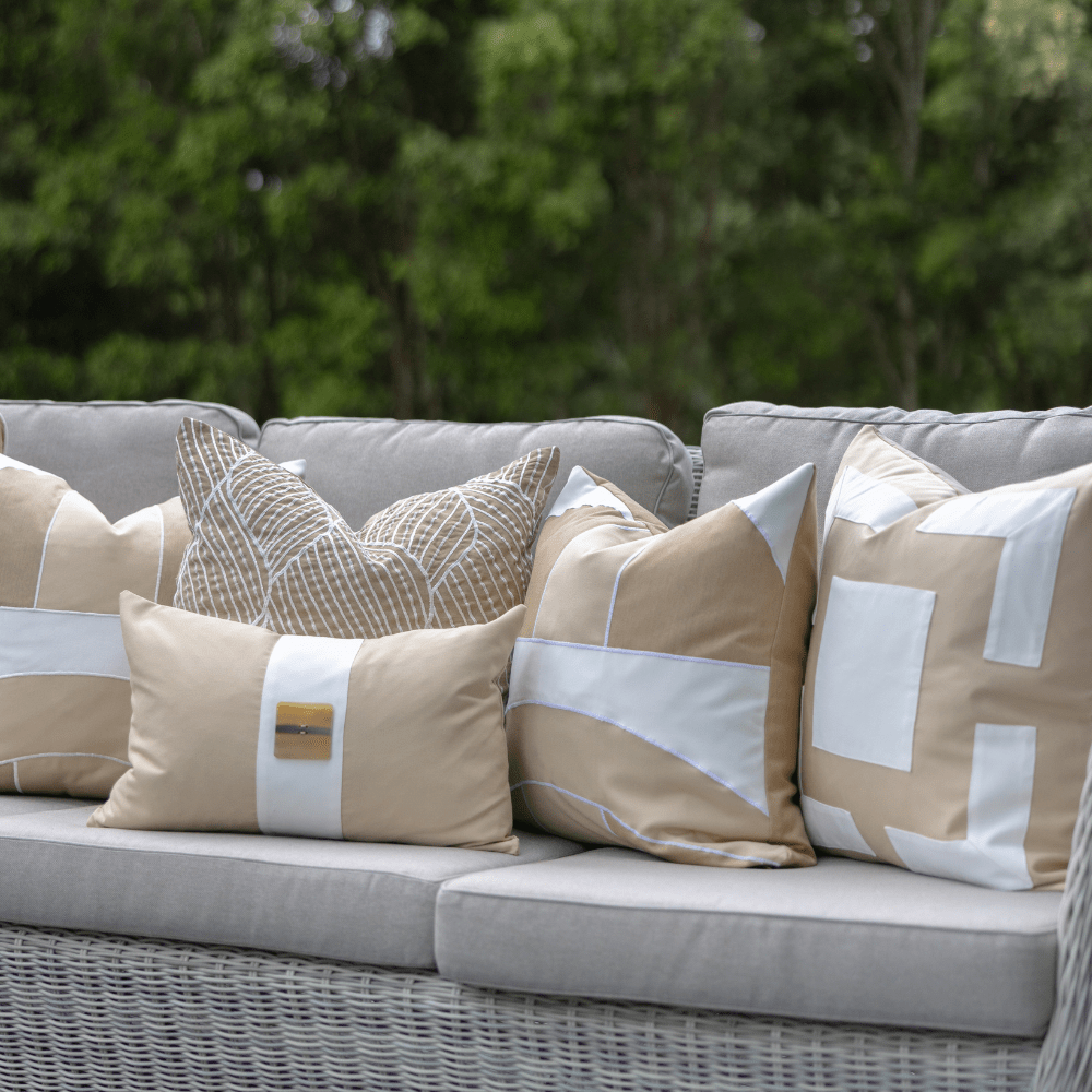 Bandhini Design House Lounge Cushion Outdoor Inter Gem Applique Beige Lounge Cushion 55 x 55cm