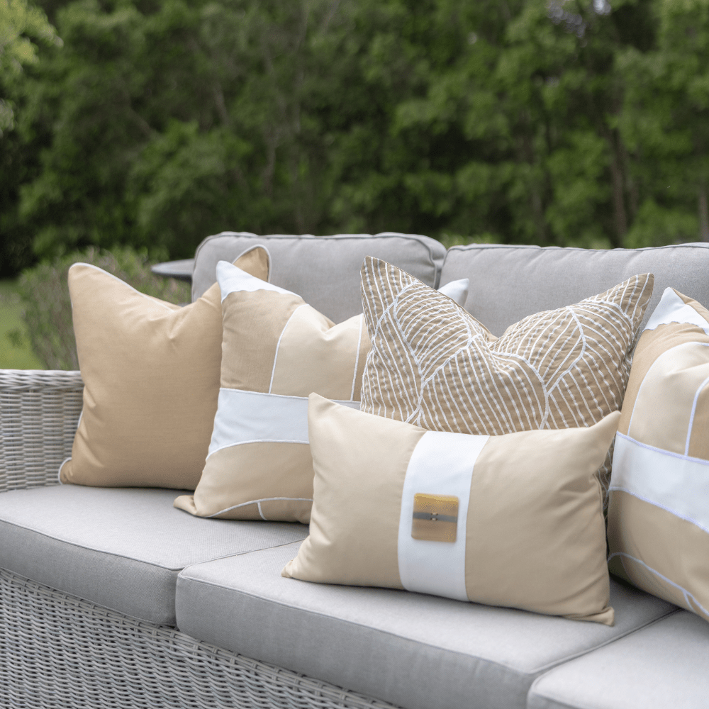 Bandhini Design House Lounge Cushion Outdoor Inter Gem Applique Beige Lounge Cushion 55 x 55cm