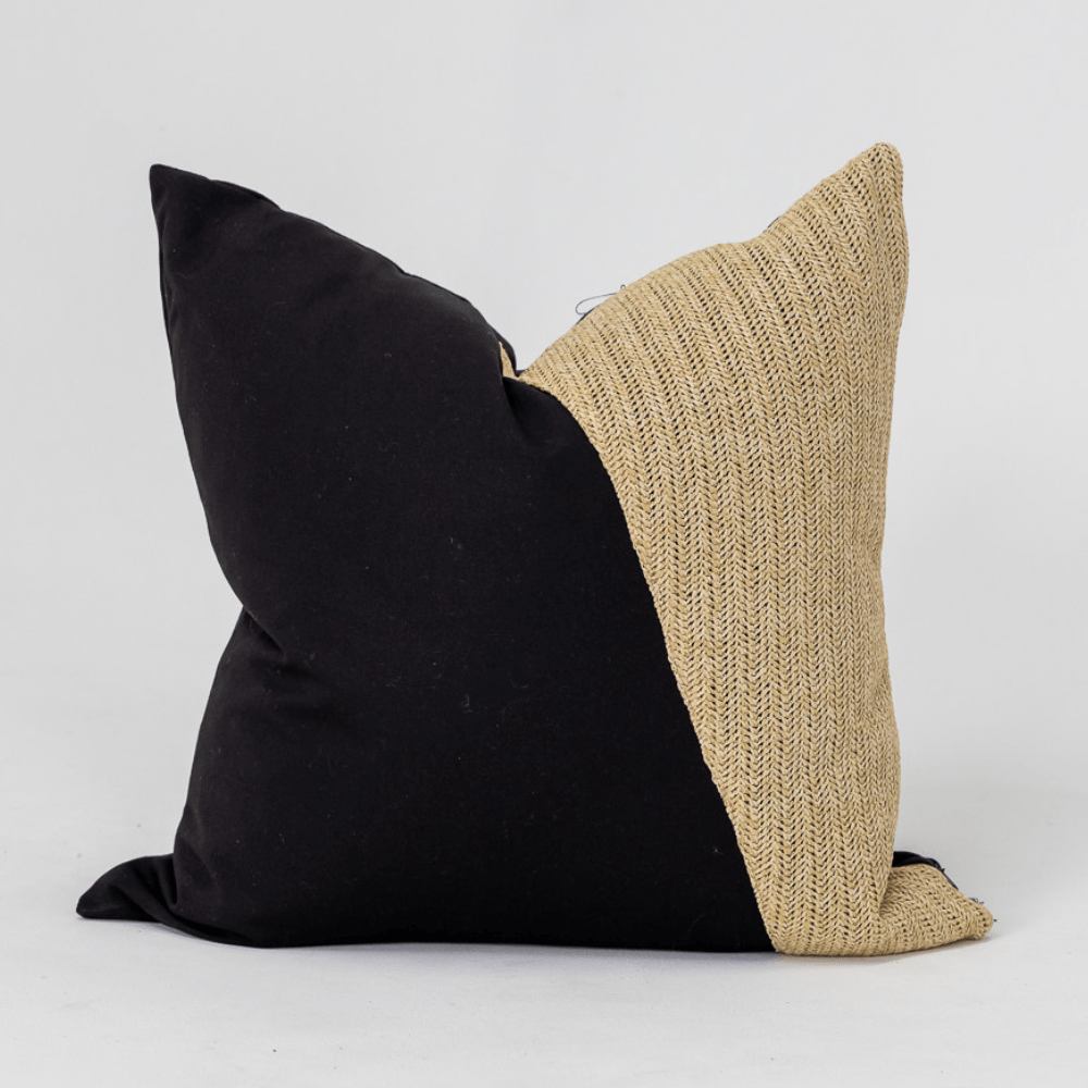 Bandhini Design House Lounge Cushion Outdoor Raffia Angles Black & Natural Lounge Cushion 55 x 55cm