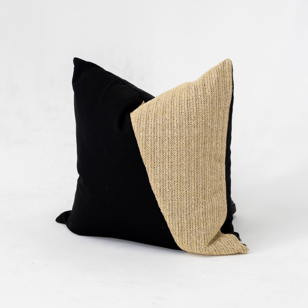 Bandhini Design House Lounge Cushion Outdoor Raffia Angles Black & Natural Lounge Cushion 55 x 55cm