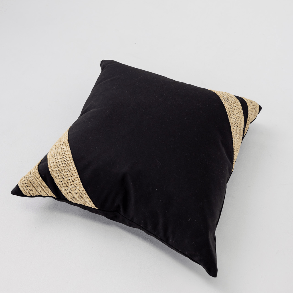 Bandhini Design House Lounge Cushion Outdoor Raffia Corner Stripe Black & Natural Lounge 55 x 55cm