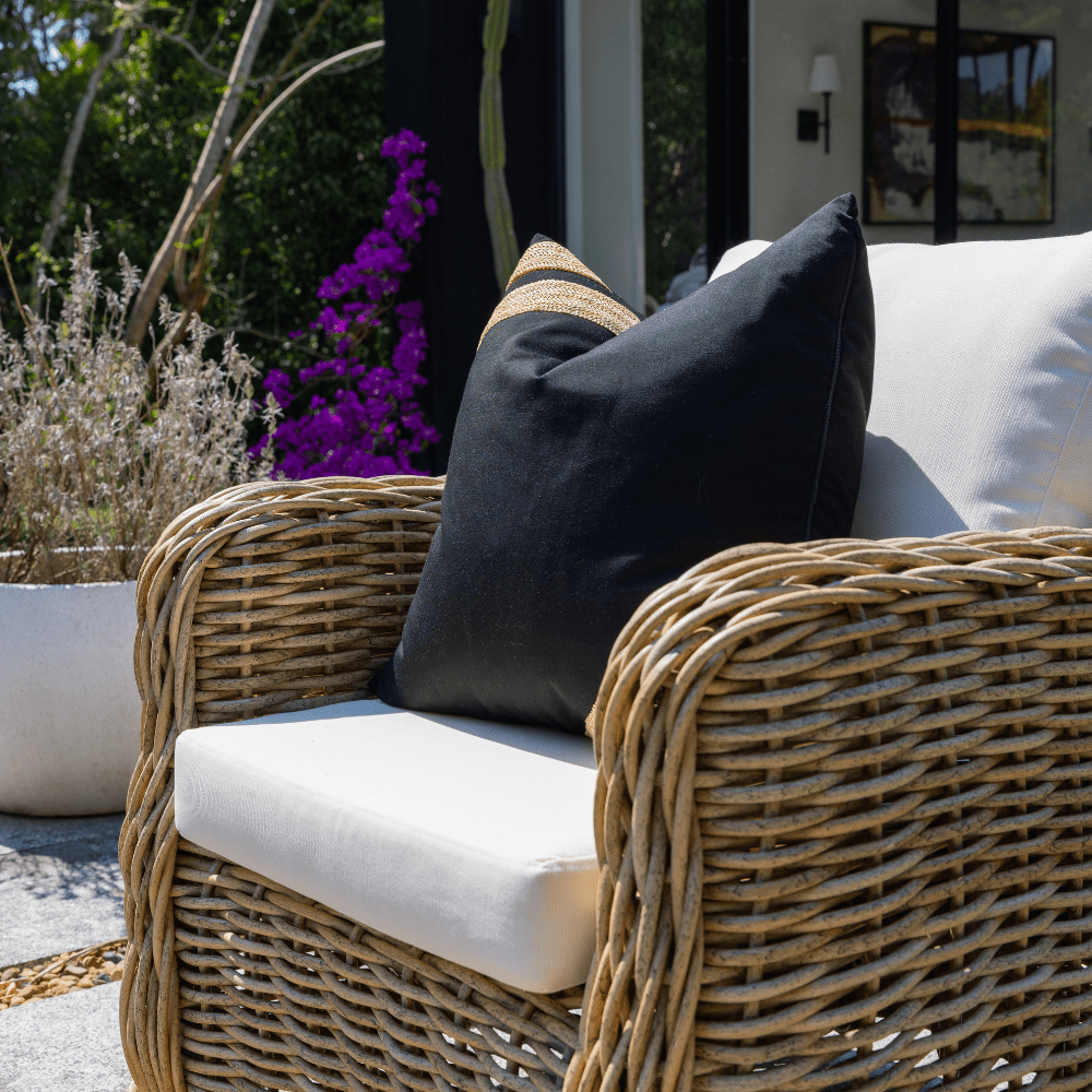 Bandhini Design House Lounge Cushion Outdoor Raffia Corner Stripe Black & Natural Lounge Cushion 55 x 55cm