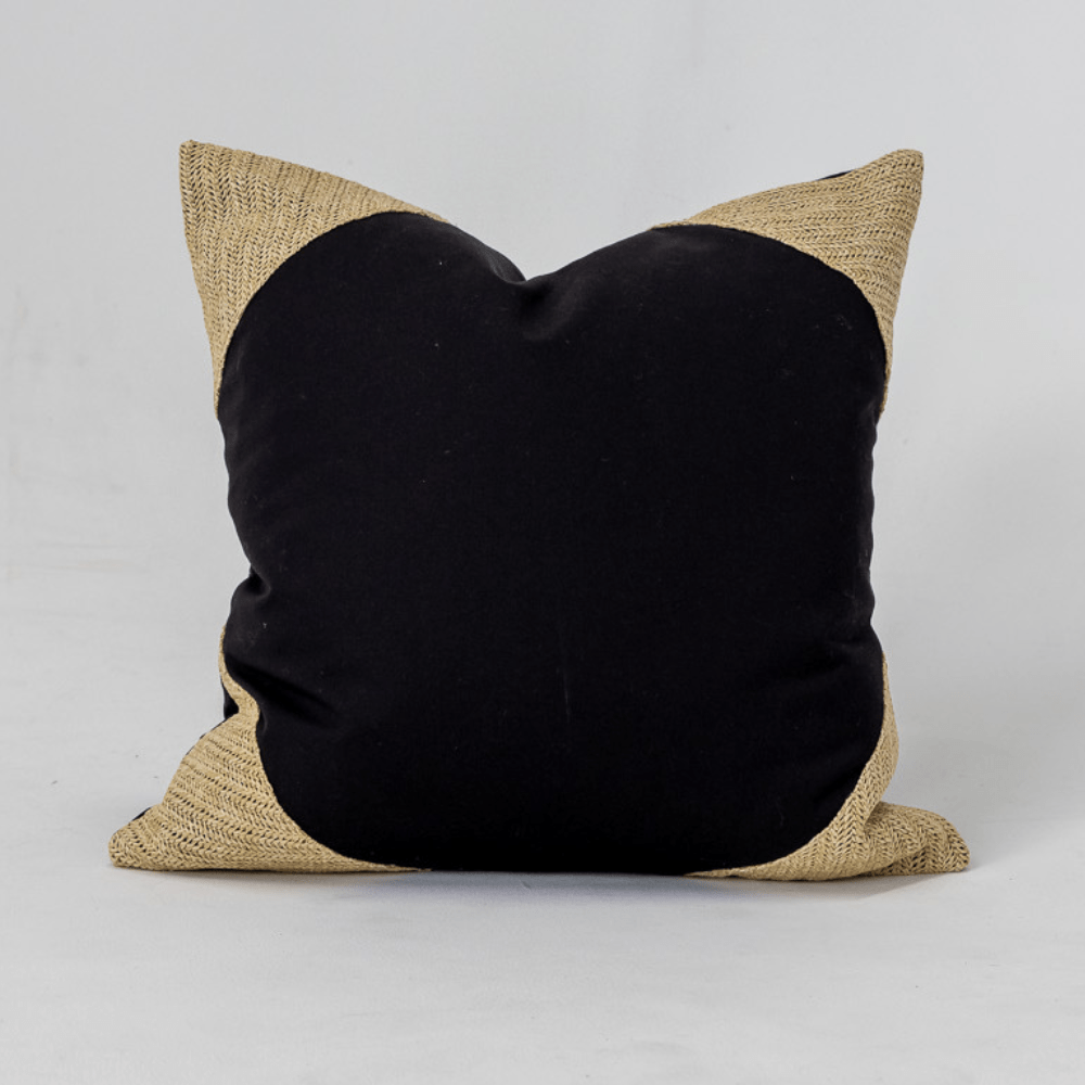 Bandhini Design House Lounge Cushion Outdoor Raffia Corners Black & Natural Lounge 55 x 55cm